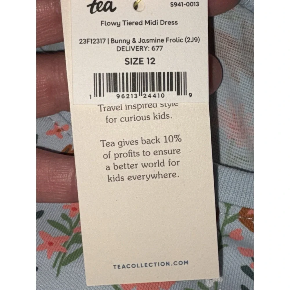 NWT Tea Collection Flowy Tiered Midi Dress Girls Sz 12 Blue Bunny Frolic & Jasmi